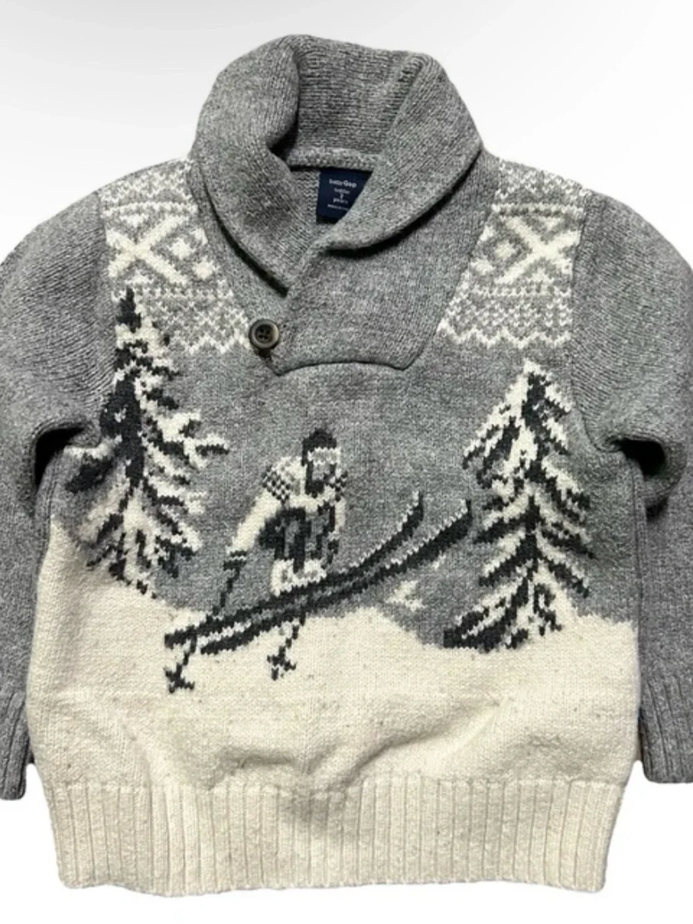 Toddler Boy Baby Gap Collard Grey Sweater Snow Skiing Winter Size 2T
